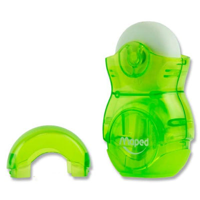 Maped Duo Loopy Sharpener & Eraser - Translucent Green-Erasers-Maped|Stationery Superstore UK