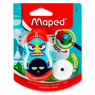 Maped Duo Loopy Sharpener & Eraser with Refill - Turquoise & Red-Erasers-Maped|Stationery Superstore UK