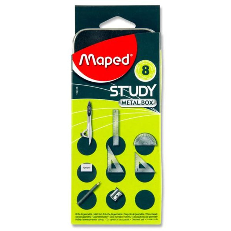 Maped Study Maths Set in Metal Tin - 8 Pieces-Math Sets-Maped|Stationery Superstore UK