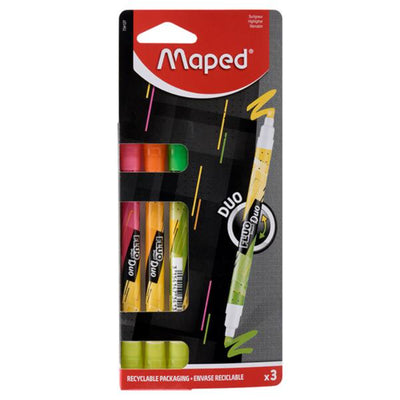 maped-fluo-duo-tip-highlighter-pens-pack-of-3|Stationerysuperstore.uk