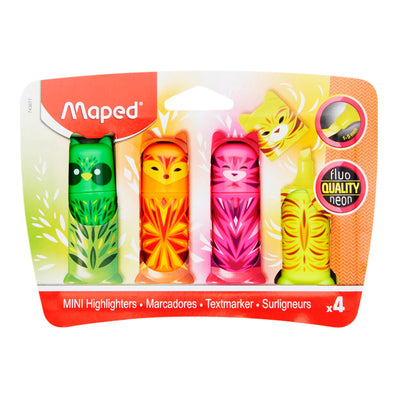 Maped Fluo'peps Mini Friends Pocket Highlighters - Pack of 4-Highlighters-Maped|Stationery Superstore UK