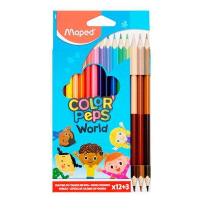 Maped Color'Peps Colouring Pencils & 3 Duo Skin Tones - Pack of 12-Colouring Pencils-Maped|Stationery Superstore UK