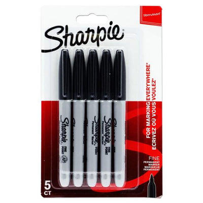 Sharpie Fine Tip Permanent Markers - Black - Pack of 5-Markers-Sharpie|Stationery Superstore UK