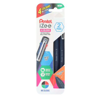 Pentel Izee 1.0mm 4 Colour Retractable Ballpoint Pen - Pack of 2-Ballpoint Pens-Pentel|Stationery Superstore UK