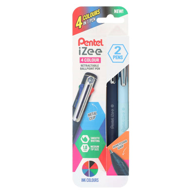 Pentel Izee 1.0mm 4 Colour Retractable Ballpoint Pen Assorted - Pack of 2-Ballpoint Pens-Pentel|Stationery Superstore UK