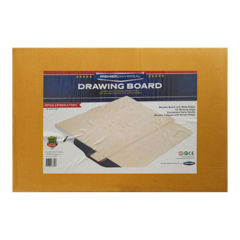 Premier Universal 18x24 Wooden Drawing Board with Metal Edges, T-Square & Carry Handle-Drawing Boards-Premier Universal|Stationery Superstore UK