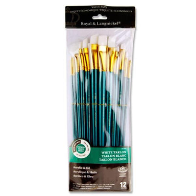 Long Handle Brush Set In Wallet - 12 piece White Taklon-Paint Brushes-Royal & Langnickel|Stationery Superstore UK
