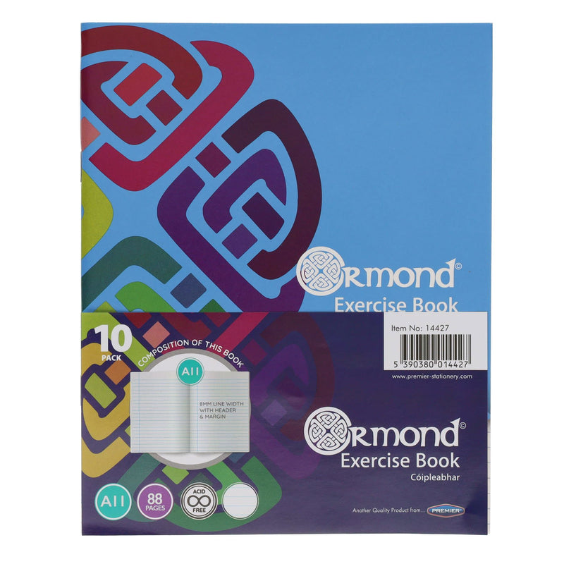 Ormond Multipack | A11 Exercise Book - Margin Ruled - 88 Pages - Pack of 10-Exercise Books-Ormond|Stationery Superstore UK