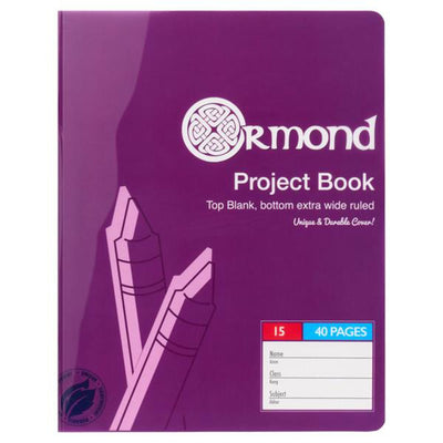 Ormond No.15 Durable Cover Project Book - Top Blank, Bottom Extra Wide Ruled - 40 Pages - Purple-Subject & Project Books-Ormond|Stationery Superstore UK