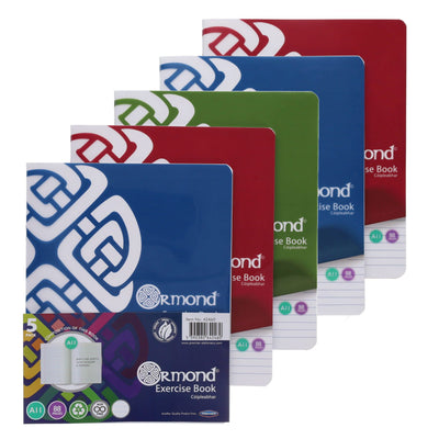 Ormond Multipack | A11 88Pg Durable Cover Exercise Copy Books - Bright - Pack of 5-Exercise Books-Ormond|Stationery Superstore UK