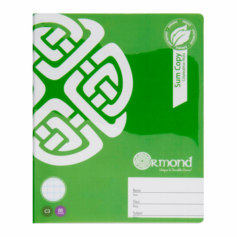 Ormond C3 Durable Cover Sum Copy Book - Squared Paper - 88 Pages - Green