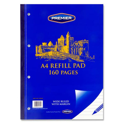 Premier A4 Refill Pad - Wide Ruled - 160 Pages-Notebook Refills-Premier|Stationery Superstore UK