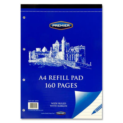 Premier A4 Refill Pad - Wide Ruled - Top Bound - 160 Pages-Notebook Refills-Premier|Stationery Superstore UK