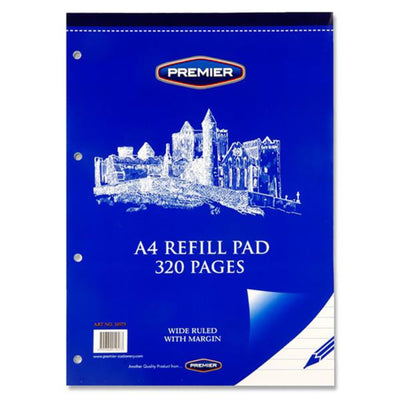 Premier A4 Refill Pad - Wide Ruled - Top Bound - 320 Pages-Notebook Refills-Premier|Stationery Superstore UK