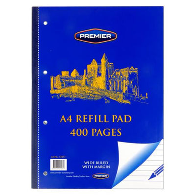 Premier A4 Refill Pad - Wide Ruled - 400 Pages-Notebook Refills-Premier|Stationery Superstore UK