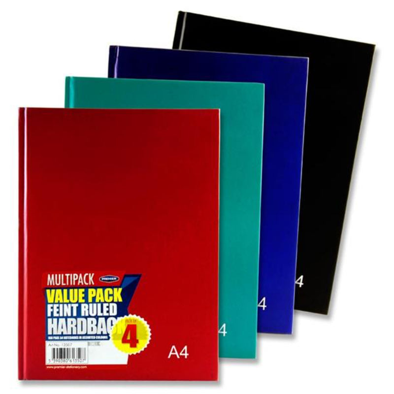Premier Multipack | A4 Hardcover Notebook - 160 Pages - Bold - Pack of 4-A4 Notebooks-Premier|Stationery Superstore UK