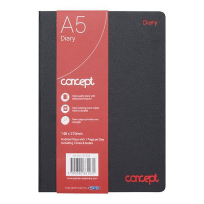 Concept A5 Undated Diary With Times & Notes - Page A Day-Diaries-Concept|Stationery Superstore UK