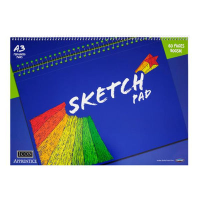 Icon A3 Apprentice Spiral Sketch Pad - 90gsm - 60 Pages-Sketchbooks-Icon|Stationery Superstore UK