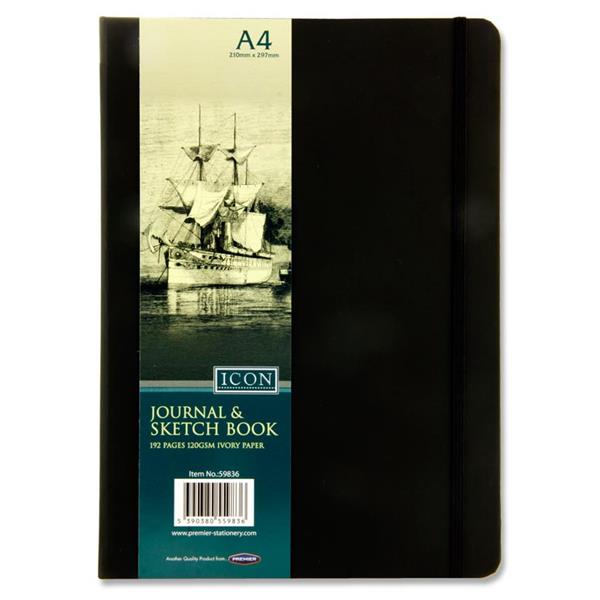 Icon A4 Black Journal & Sketch Book with Elastic Closure - 192 Pages-Sketchbooks-Icon|Stationery Superstore UK