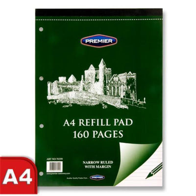 Premier A4 Refill Pad - Narrow Ruled - Top Bound - 160 Pages-Notebook Refills-Premier|Stationery Superstore UK