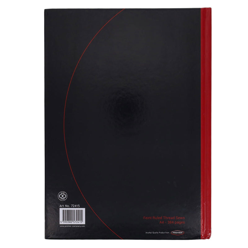 Premier A4 Hardcover Notebook - 80gsm - Red & Black - 384 Pages-A4 Notebooks-Premier|Stationery Superstore UK