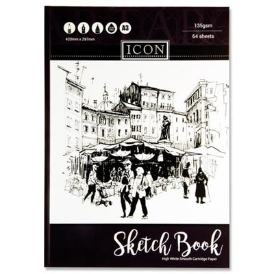 Icon A3 Hardcover Sketch Book - 135gsm - 64 Sheets-Sketchbooks-Icon|Stationery Superstore UK