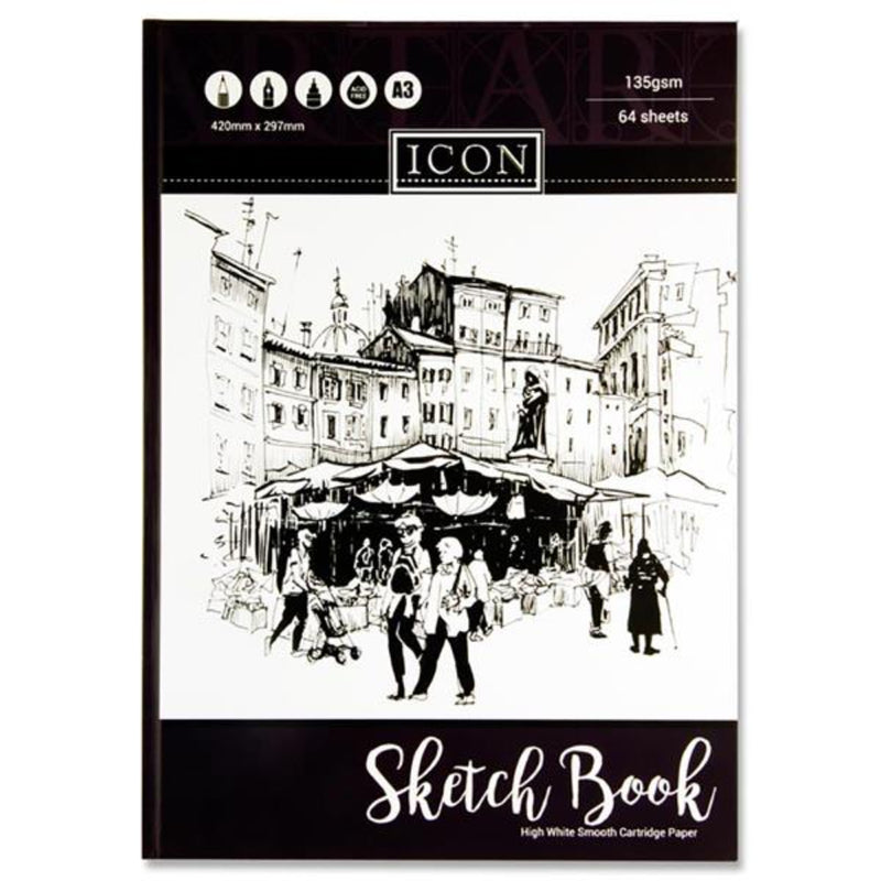Icon A3 Hardcover Sketch Book - 135gsm - 64 Sheets