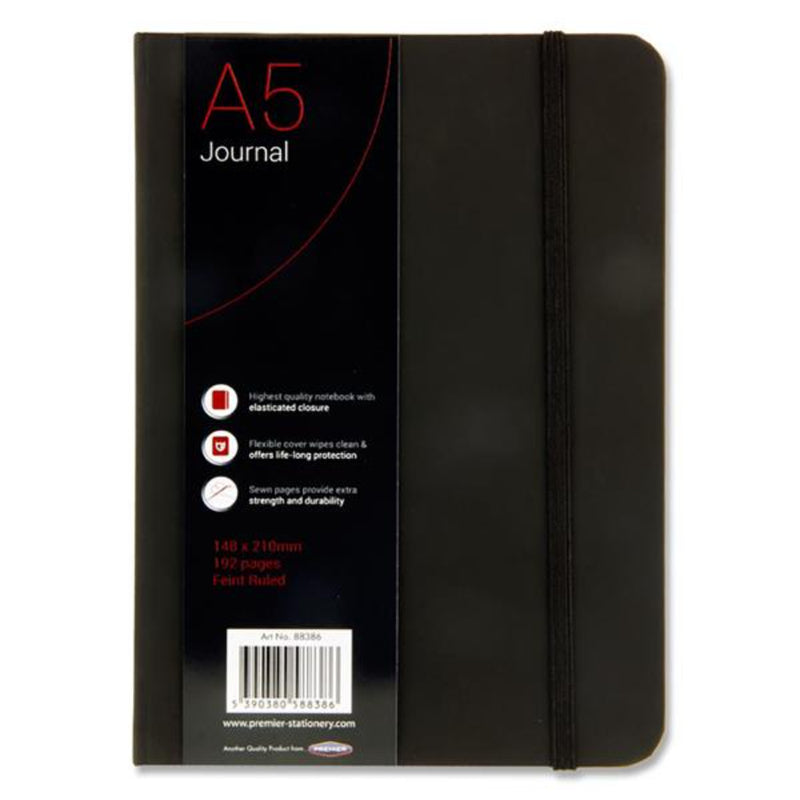 Concept A5 Black Ruled Journal with Elastic Closure - 192 Pages-Journals-Concept|Stationery Superstore UK