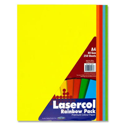 Lasercol A4 Colour Paper - 80gsm - Rainbow - 250 Sheets-Colour Paper-Lasercol|Stationery Superstore UK