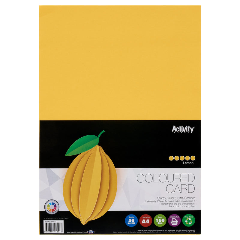 Premier Activity A4 Card - 160 gsm - Lemon Yellow - 50 Sheets-Craft Paper & Card-Premier|Stationery Superstore UK
