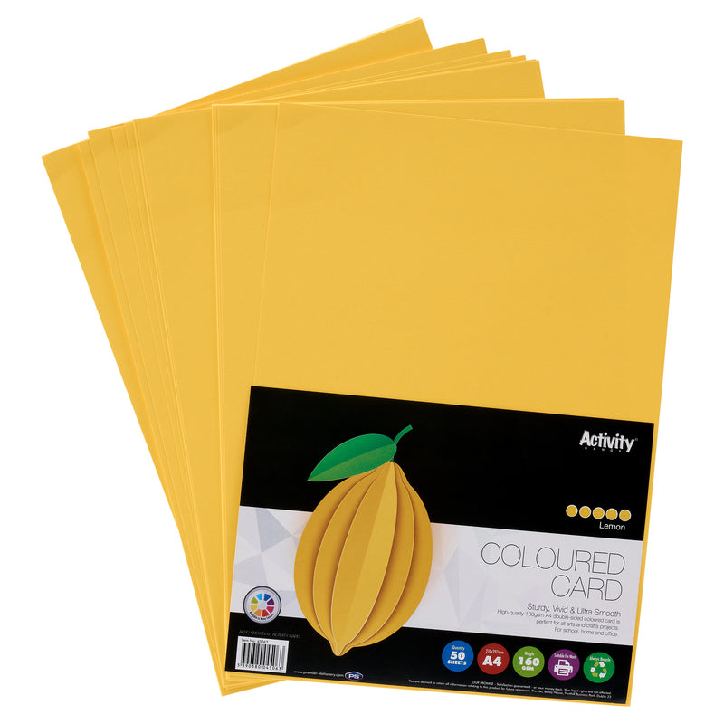 Premier Activity A4 Card - 160 gsm - Lemon Yellow - 50 Sheets-Craft Paper & Card-Premier|Stationery Superstore UK
