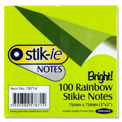 Stik-ie Notes - 75 x 75mm - 5 Colour Rainbow-Sticky Notes-Stik-ie|Stationery Superstore UK