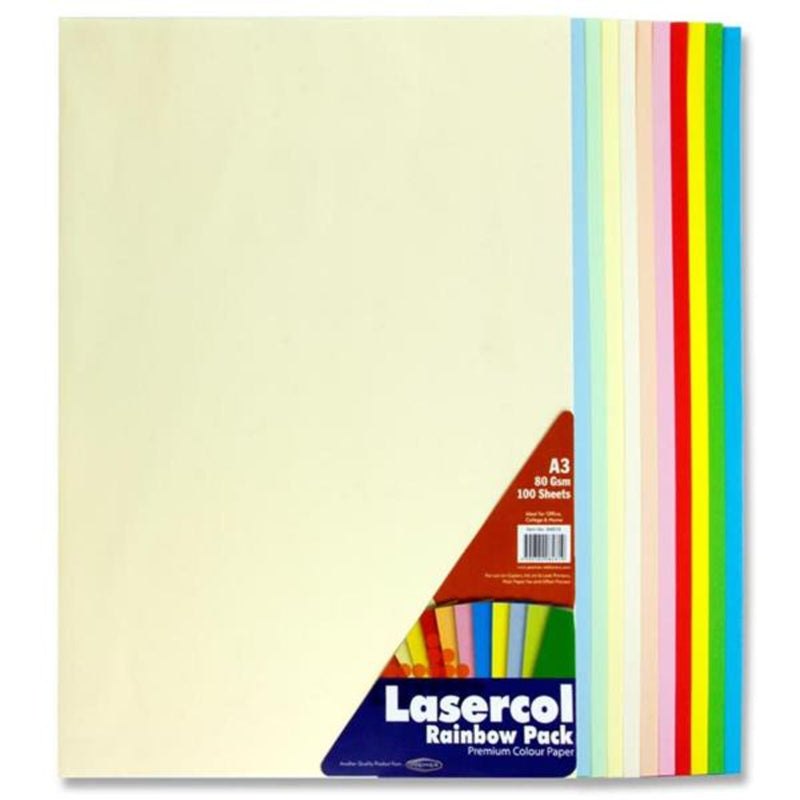 Lasercol A3 Colour Paper - 80gsm - Rainbow - 100 Sheets-Colour Paper-Lasercol|Stationery Superstore UK