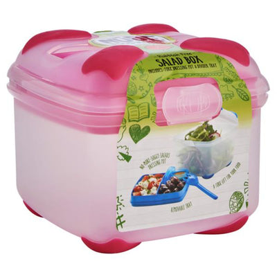 Smash Nude Food Mover 2 Tier Salad Box with Fork - Pink-Lunch Boxes-Smash|Stationery Superstore UK