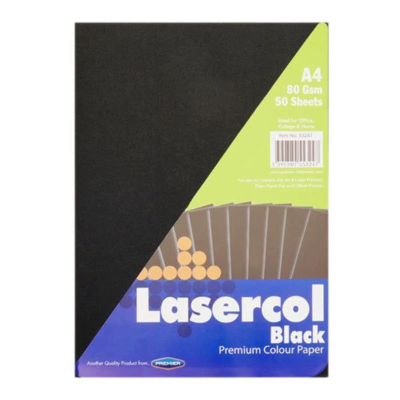 Lasercol A4 Colour Paper - 80gsm - Black - 50 Sheets-Colour Paper-Lasercol|Stationery Superstore UK