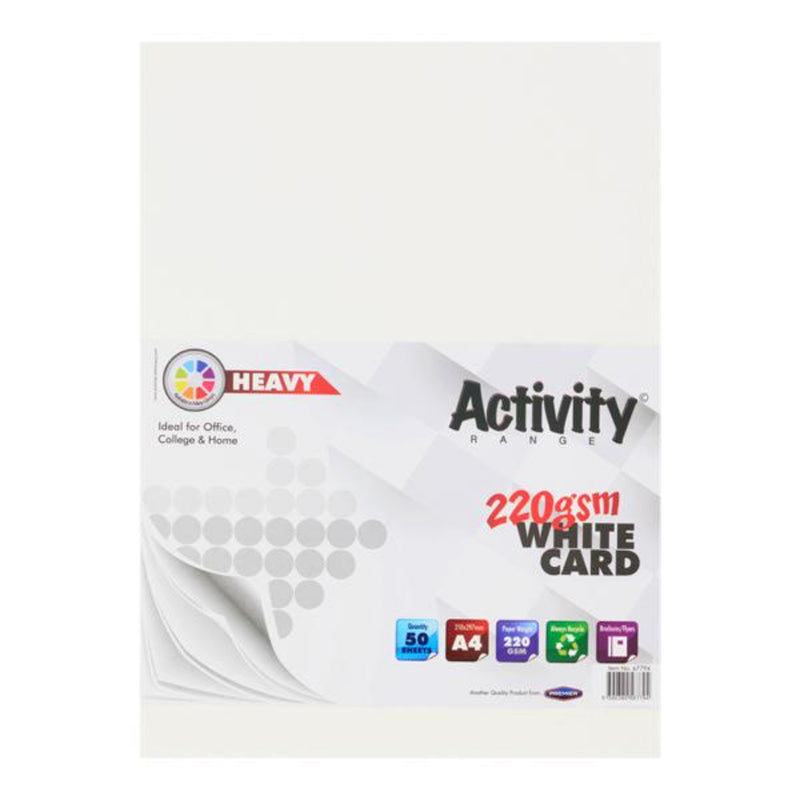 Premier A4 Heavy Card - 220gsm - White - 50 Sheets-Craft Paper & Card-Premier|Stationery Superstore UK