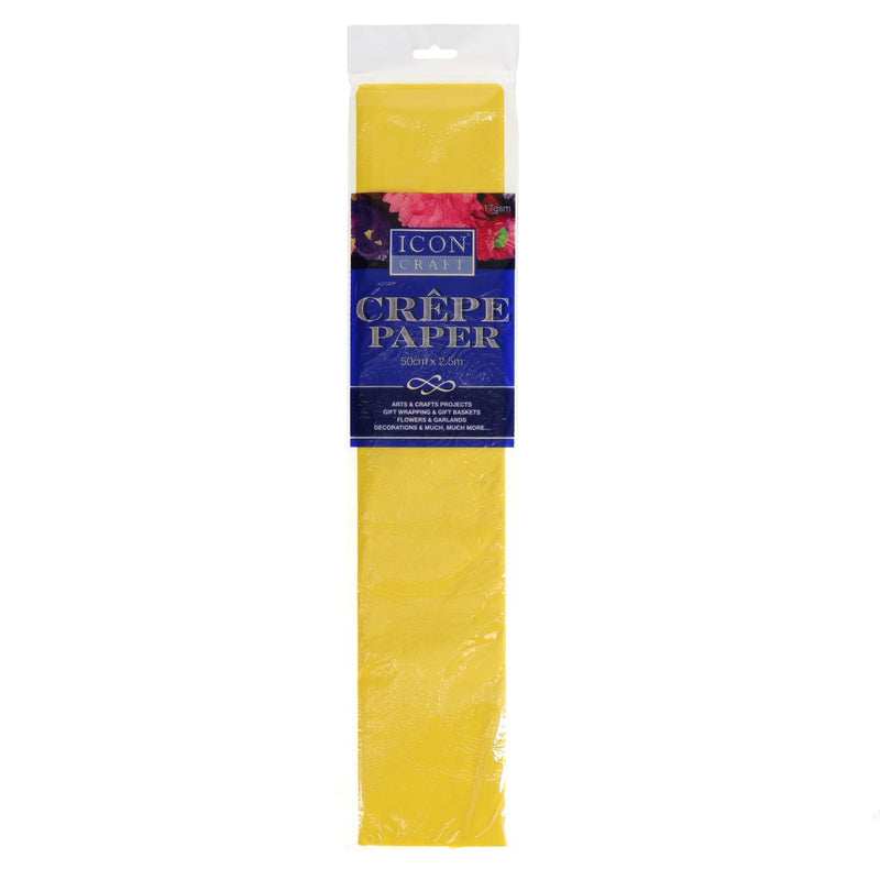 Icon Crepe Paper - 17gsm - 50cm x 250cm - Daffodil Yellow-Crepe Paper-Icon|Stationery Superstore UK