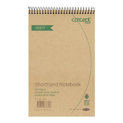 Concept Green 200mm x 126mm Spiral Shorthand Notebook from Recycled Paper - 160 Pages-Shorthand Notebooks-Concept Green|Stationery Superstore UK
