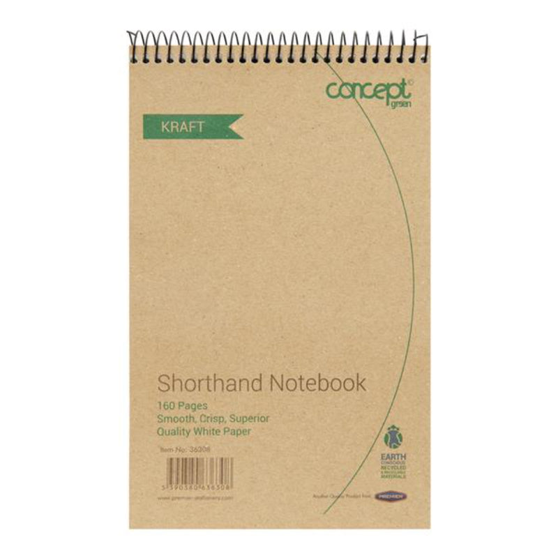 Concept Green 200mm x 126mm Spiral Shorthand Notebook from Recycled Paper - 160 Pages-Shorthand Notebooks-Concept Green|Stationery Superstore UK