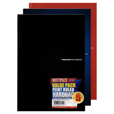 Premier Multipack | A4 Hardcover Notebook - 160 Pages - Bold - Pack of 5-A4 Notebooks-Premier|Stationery Superstore UK