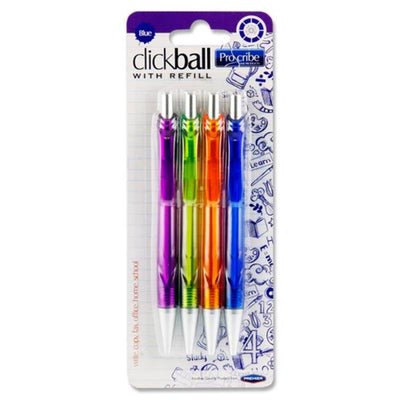 Pro:Scribe Clickball Ballpoint Pen with Refill - Blue Ink - Pack of 4-Ballpoint Pens-Pro:Scribe|Stationery Superstore UK