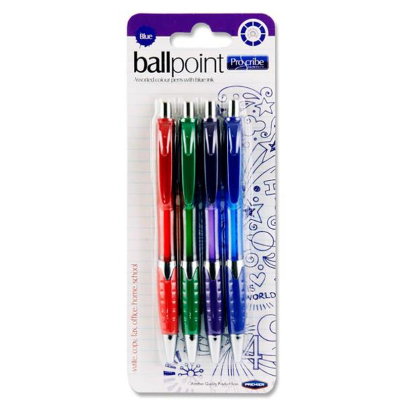 Pro:Scribe Ballpoint Pens - Blue Ink - Pack of 4-Ballpoint Pens-Pro:Scribe|Stationery Superstore UK
