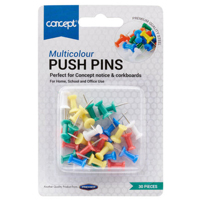 Concept Multicolour Push Pins - Pack of 30-Paper Clips, Clamps & Pins-Concept|Stationery Superstore UK