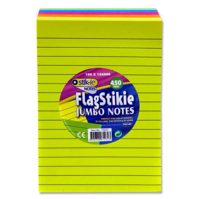 Stik-ie Block of 450 Sheets Flag Jumbo Notes - 5 Colour Rainbow
