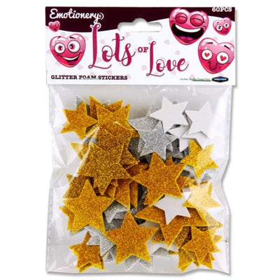 emotionery-glitter-foam-stickers-lots-of-love-stars-pack-of-60|Stationerysuperstore.uk