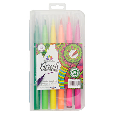 World of Colour Brush Felt Tip Markers - Box of 12-Markers ,Felt Tip Pens-World of Colour|Stationery Superstore UK