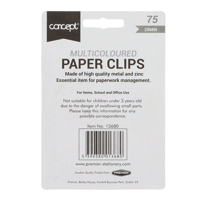 Concept 28mm Paper Clips - Multicoloured - Pack of 75
