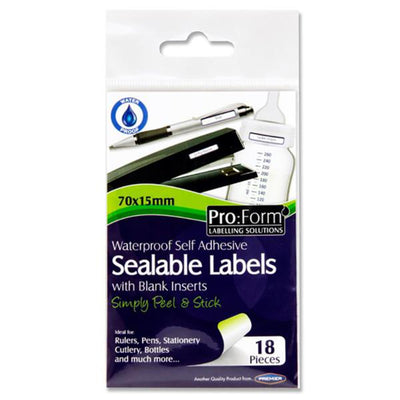 pro-form-waterproof-sealable-labels-with-blank-inserts-70x15mm-pack-of-18|Stationerysuperstore.uk