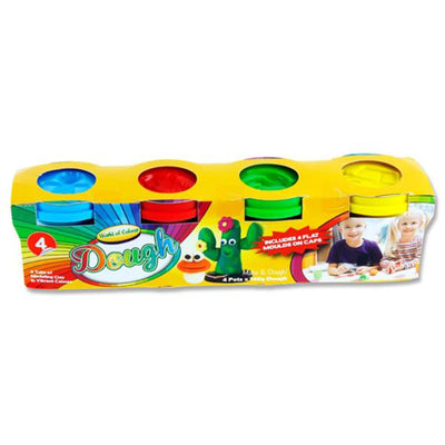 World of Colour Play Dough Pots with 4 Flat Moulds on Caps - Pack of 4-Modelling Dough-World of Colour|Stationery Superstore UK