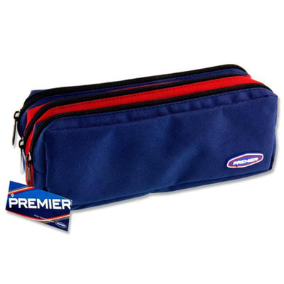premier-3-pocket-pencil-case-with-zip-navy-blue-wine|Stationerysuperstore.uk